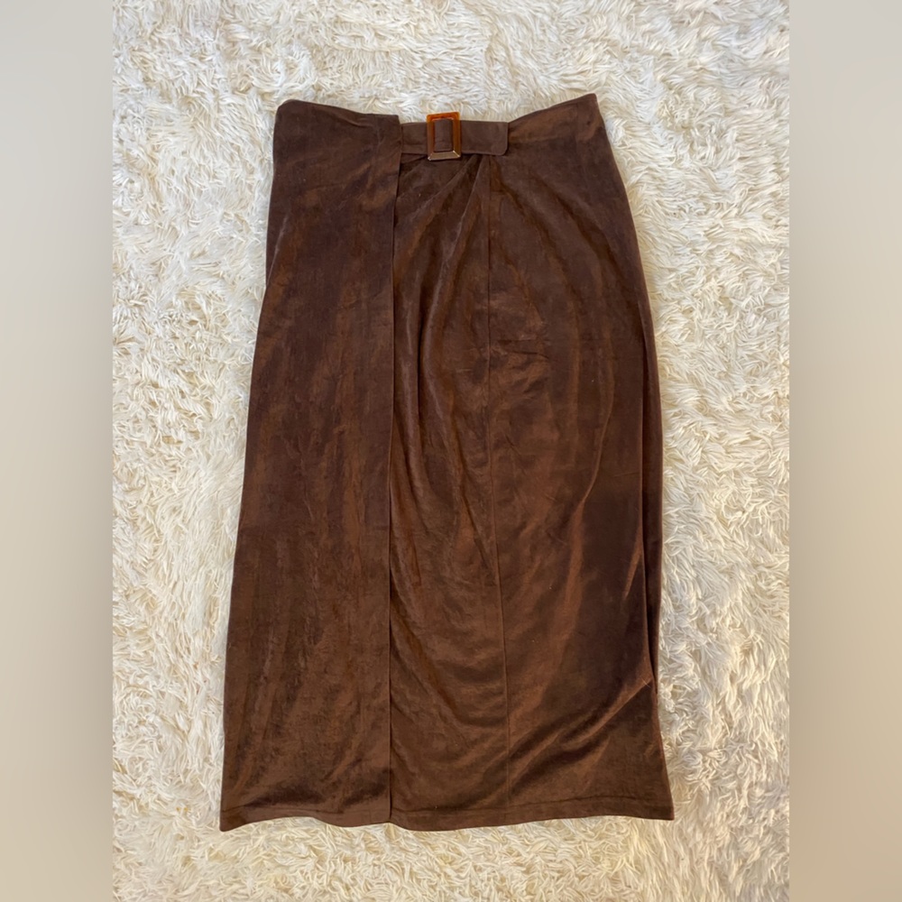 Elegant Brown Suede A-Line Skirt